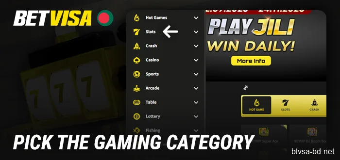 Choose a category of casino games at Betvisa BD