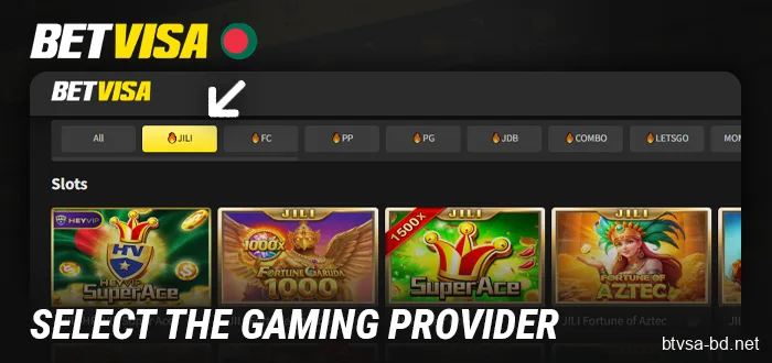 Click on a slot provider at Betvisa BD