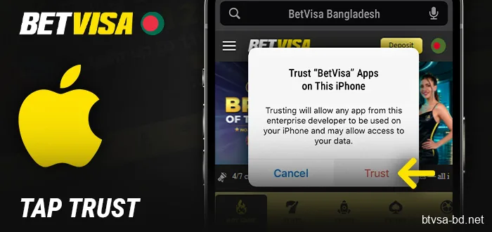 Confirm the setup process for the BetVisa app on your iPhone