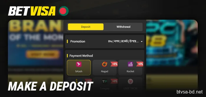 Deposit funds into your account before playing at Betvisa Casino