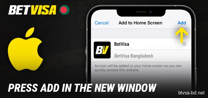 Tap “Add” for the BetVisa iOS app
