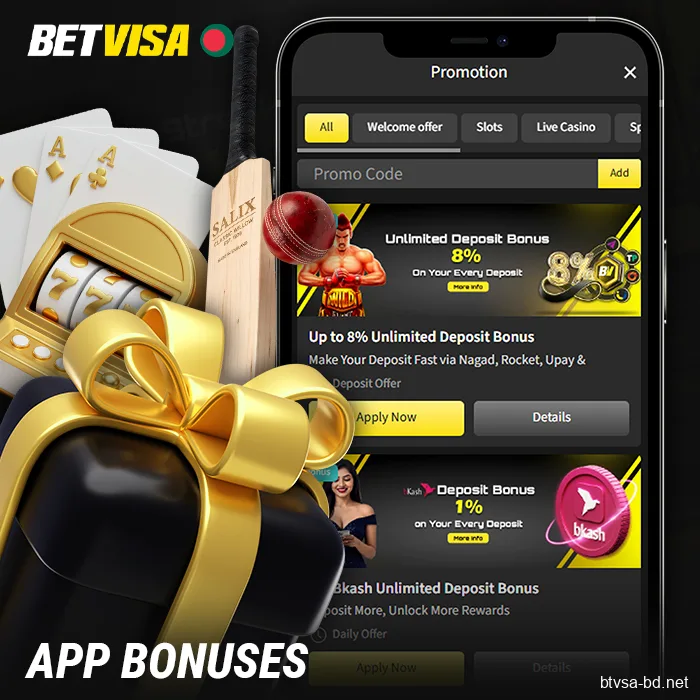 Use BetVisa bonuses in the mobile app