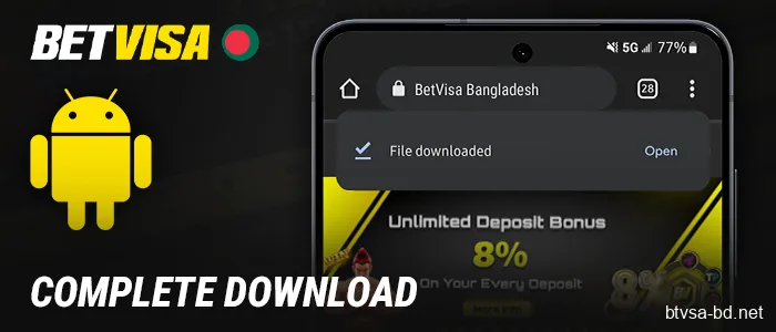 Wait for the BetVisa mobile app to download on Android